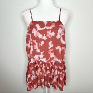 Nine West Womens Blush Printed Strappy Sleeveless Peplum Top Size L